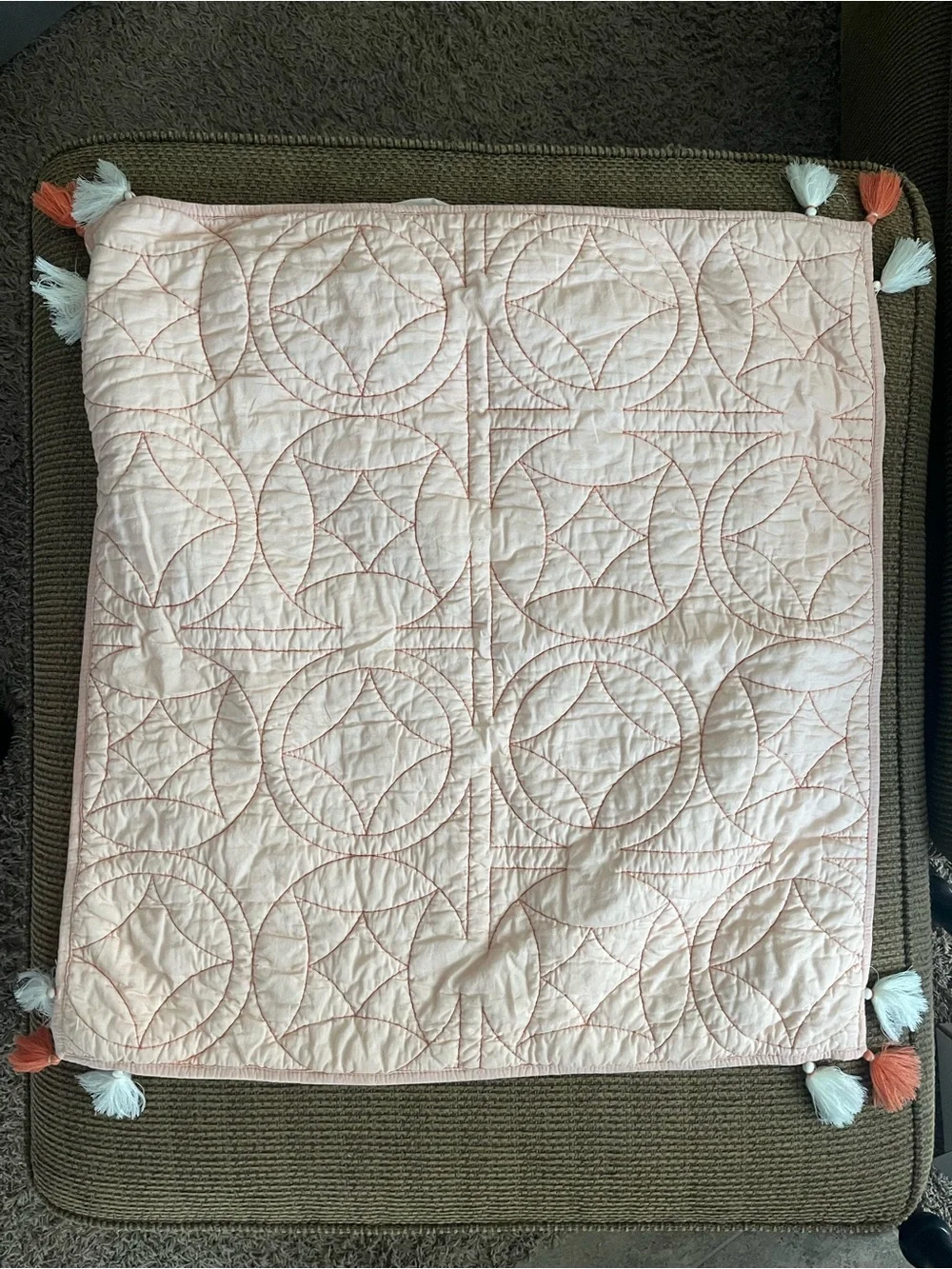 Anthropologie Peach Queen Quilt and Quilted Euro Shams with Tassel Accents